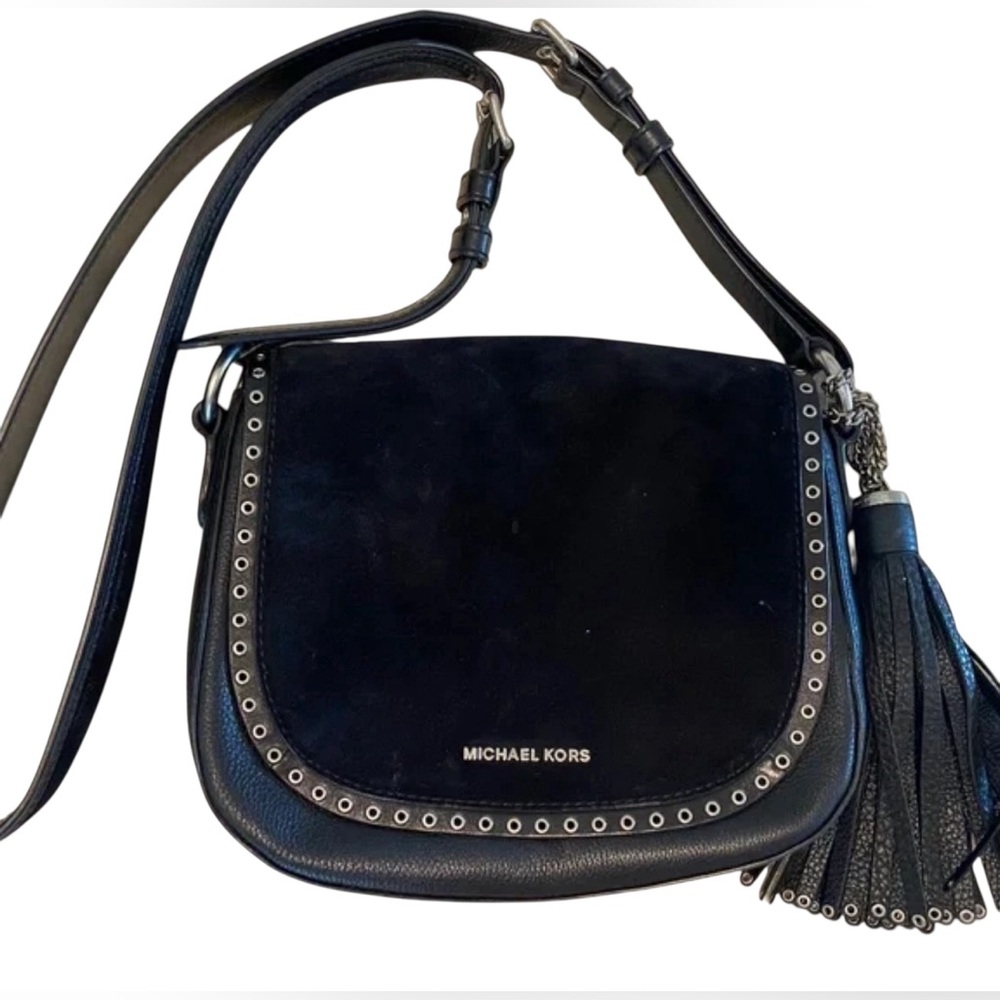 Michael Kors Brooklyn Black Suede Leather Crossbody Bag EUC